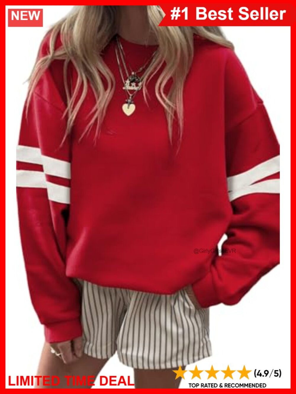 Oversized Crewneck Striped Pullover Sweatshirt Long Sleeve Loose Fit Women